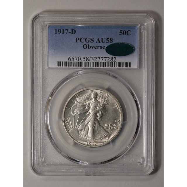 1917-D 50C Obverse Walking Liberty Half Dollar PCGS AU58 (CAC)