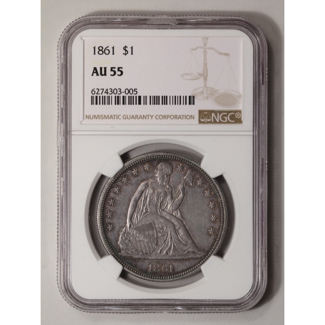 1861 Seated Liberty - No Motto S$1 NGC AU55