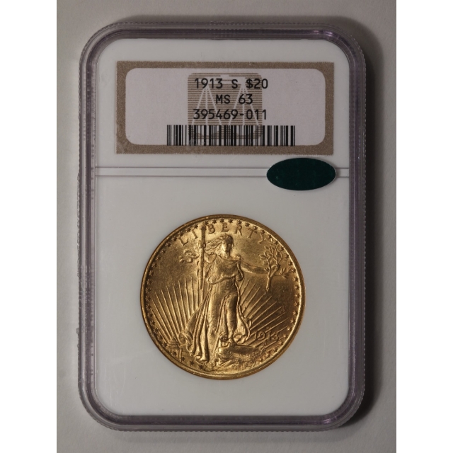 1913-S Saint-Gaudens $20 NGC MS63 (CAC)