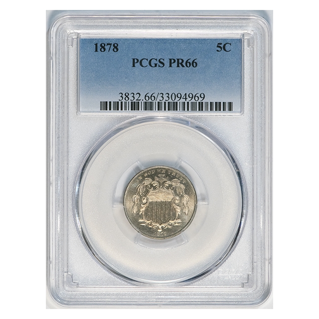 1878 5C Shield Nickel PCGS PR66
