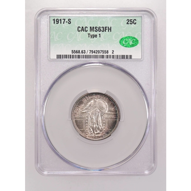 1917-S 25C Type 1 Standing Liberty Quarter CACG MS63FH (CAC)