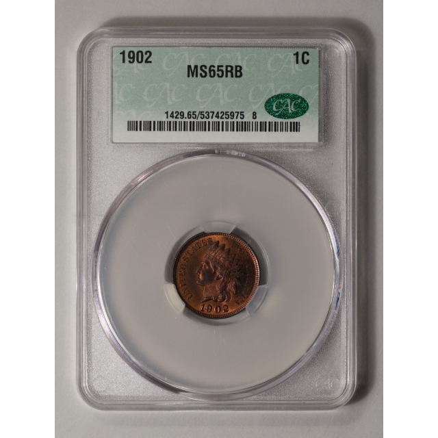 1902 1C Indian Cent - Type 3 Bronze CACG MS65RB (CAC)