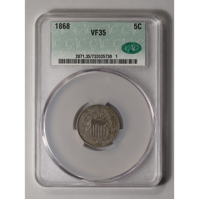 1868 5C Shield Nickel CACG VF35 (CAC)