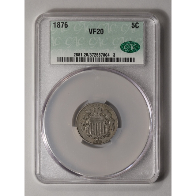 1876 5C Shield Nickel CACG VF20 (CAC)
