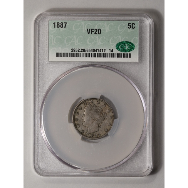1887 5C Liberty Nickel CACG VF20 (CAC)