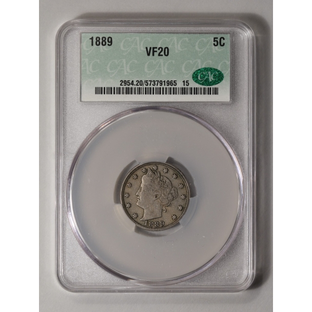 1889 5C Liberty Nickel CACG VF20 (CAC)