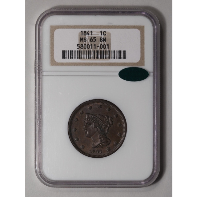 1841 1C Braided Hair Cent NGC MS65BN (CAC)