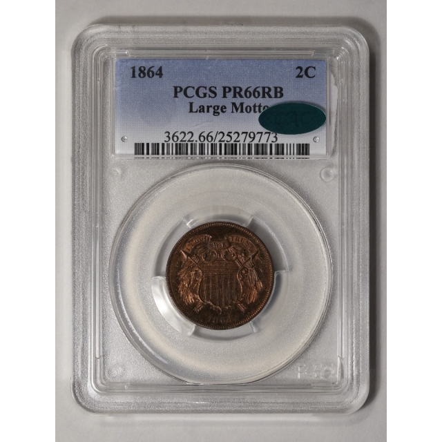 1864 2C Large Motto Two Cent Piece PCGS PR66RB (CAC)