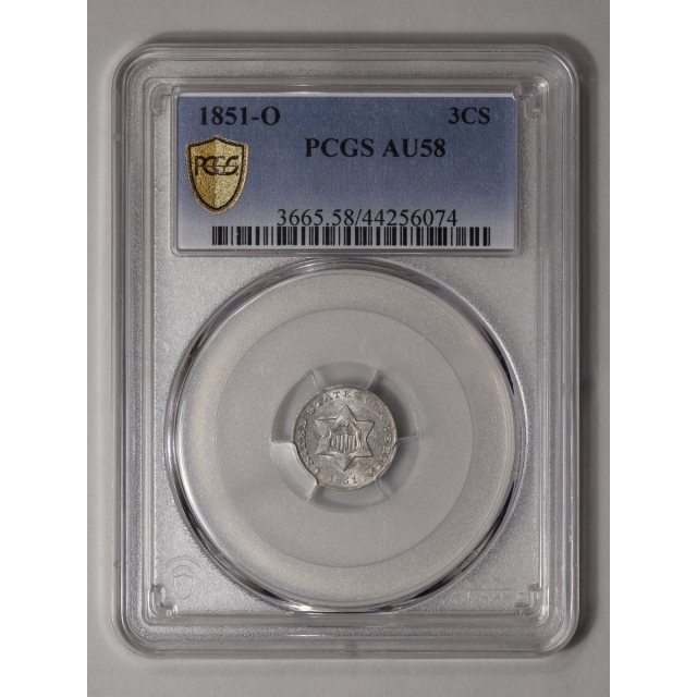 1851-O 3CS Three Cent Silver PCGS AU58