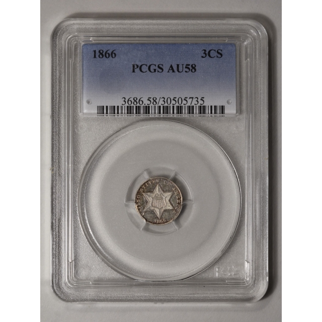 1866 3CS Three Cent Silver PCGS AU58