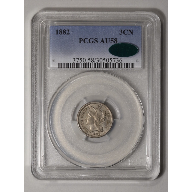 1882 3CN Three Cent Nickel PCGS AU58 (CAC)