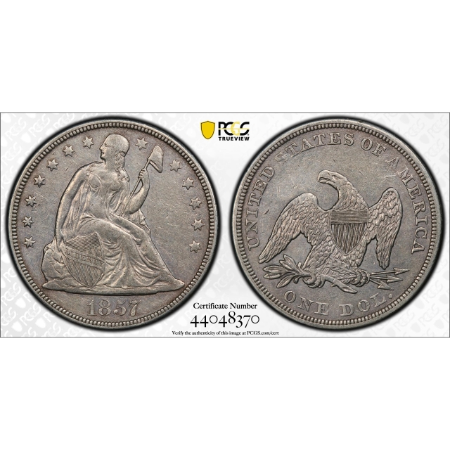 1857 $1 Liberty Seated Dollar PCGS XF40