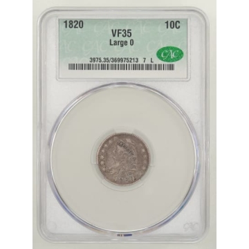 1820 10C Large 0 Capped Bust Dime CACG VF35 (CAC)