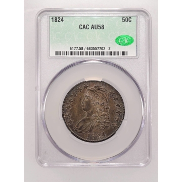 1824 50C Capped Bust Half Dollar CACG AU58 (CAC)