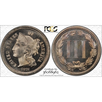 1872 3CN Three Cent Nickel PCGS PR65DCAM