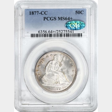 1877-CC 50C Liberty Seated Half Dollar PCGS MS64+ (CAC)