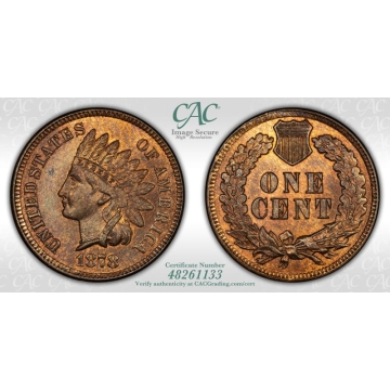 1878 1C Indian Cent - Type 3 Bronze CACG MS65RB (CAC)