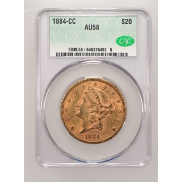 1884-CC $20 Liberty Head Double Eagle CACG AU58 (CAC)