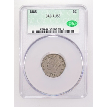 1885 5C Liberty Nickel CACG AU53 (CAC)