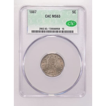 1887 5C Liberty Nickel CACG MS63 (CAC)