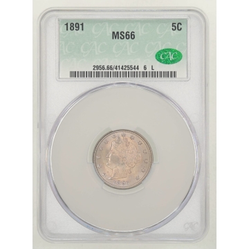 1891 5C Liberty Nickel CACG MS66 (CAC)