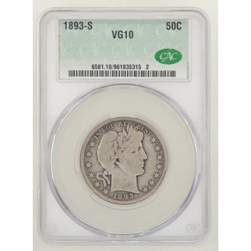 1893-S 50C Barber Half Dollar CACG VG10 (CAC)