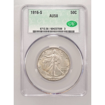 1916-S 50C Walking Liberty Half Dollar CACG AU58 (CAC)