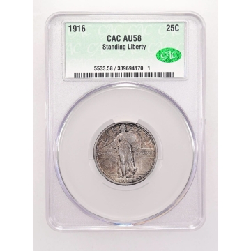 1916 25C Standing Liberty Quarter CACG AU58 (CAC)