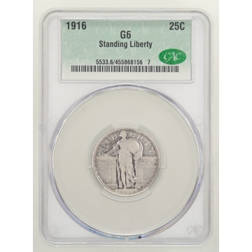 1916 25C Standing Liberty Quarter CACG G6 (CAC)