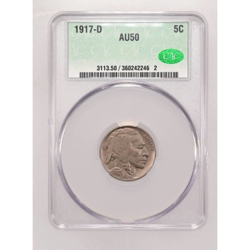 1917-D 5C Buffalo Nickel CACG AU50 (CAC)