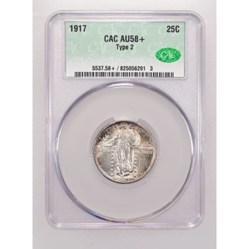 1917 25C Type 2 Standing Liberty Quarter CACG AU58+ (CAC)