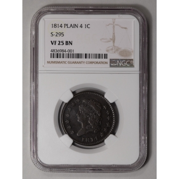 1814 PLAIN 4 Classic Head Cent S-295 1C NGC VF25BN