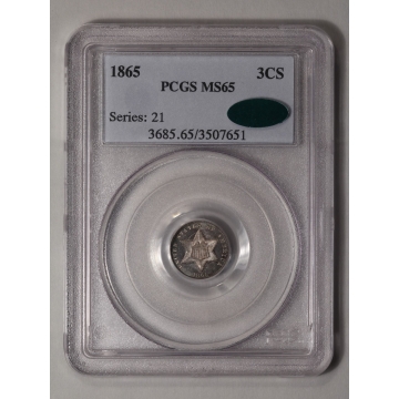 1865 3CS Three Cent Silver PCGS MS65 (CAC)