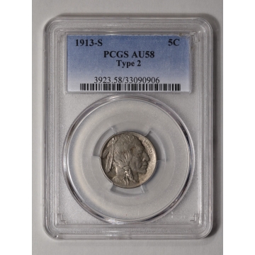 1913-S 5C Type 2 Buffalo Nickel PCGS AU58