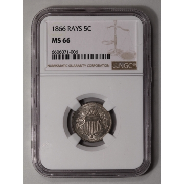 1866 RAYS Shield 5C NGC MS66