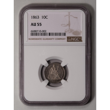 1863 Seated Liberty Dime 10C NGC AU55