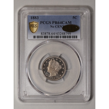 1883 5C No CENTS Liberty Nickel No "CENTS" PCGS PR64CAM (CAC Gold)