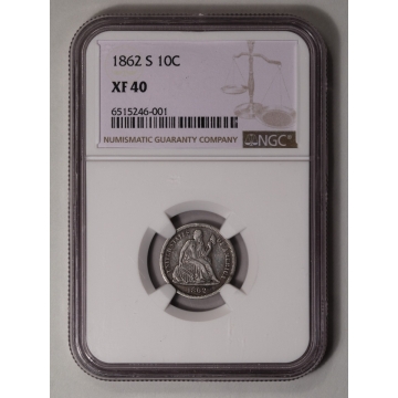 1862-S Seated Liberty Dime 10C NGC XF40