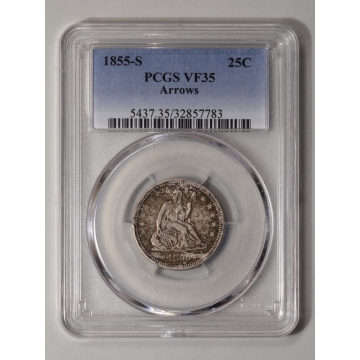 1855-S 25C Arrows Liberty Seated Quarter PCGS VF35