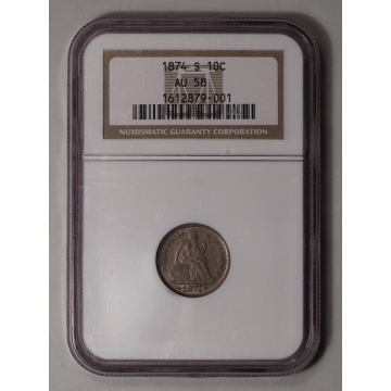 1874-S ARROWS Seated Liberty Dime 10C NGC AU58