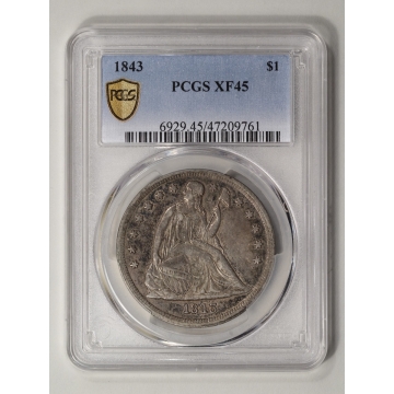 1843 $1 Liberty Seated Dollar PCGS XF45