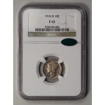 1916-D Mercury Dime 10C NGC F12 (CAC)