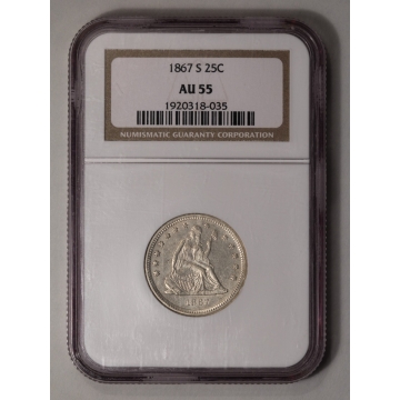 1867-S Seated Liberty Quarter 25C NGC AU55