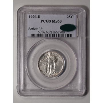 1920-D 25C Standing Liberty Quarter PCGS MS63 (CAC)