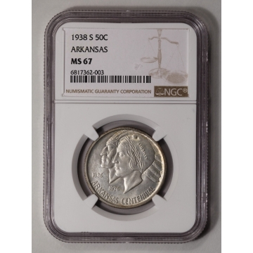 ARKANSAS 1938- S Silver Commemorative 50C NGC MS67