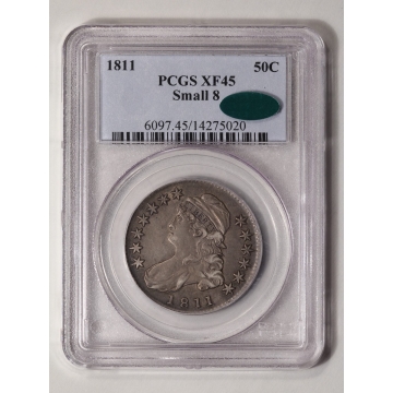 1811 50C Small 8 Capped Bust Half Dollar PCGS XF45 (CAC)