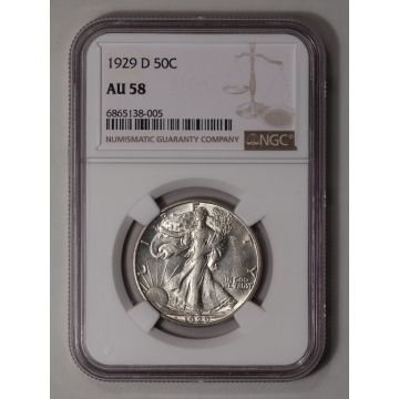 1929-D Walking Liberty Half Dollar 50C NGC AU58