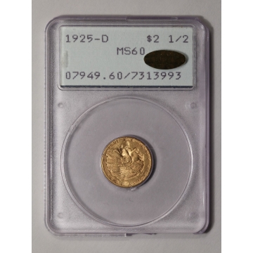 1925-D $2.50 Indian Head PCGS (CAC Gold) MS60