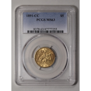 1891-CC $5 Liberty Head Half Eagle PCGS MS63