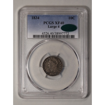 1834 10C Large 4 Capped Bust Dime PCGS XF40 (CAC)